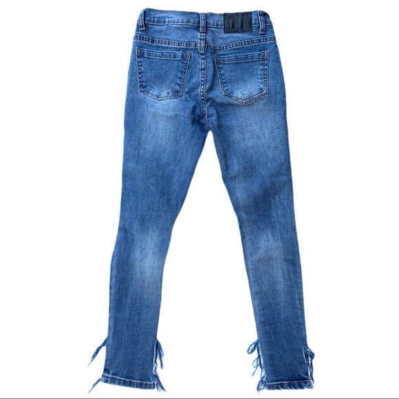 UNIF Women’s Cropped Jeans Distressed Cutoff Denim Goth Grunge Medium Blue 24 XS - Picture 3 of 5